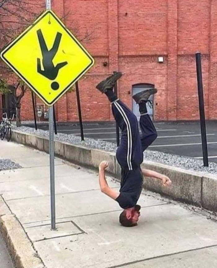 Man Upside Down Road Sign Yellow Blank Meme Template