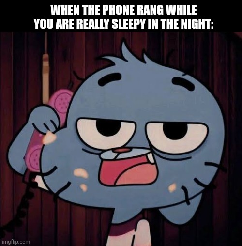 WHEN THE PHONE RANG WHILE YOU ARE REALLY SLEEPY IN THE NIGHT: | image tagged in memes,phone,gumball | made w/ Imgflip meme maker