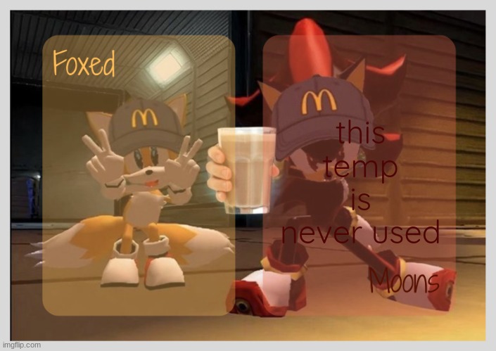 its such a good one bru | this temp is never used | image tagged in foxed moons - tails n shadow temp | made w/ Imgflip meme maker