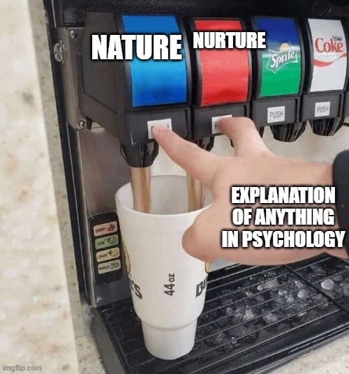 psychology | NURTURE; NATURE; EXPLANATION OF ANYTHING IN PSYCHOLOGY | image tagged in both taps | made w/ Imgflip meme maker