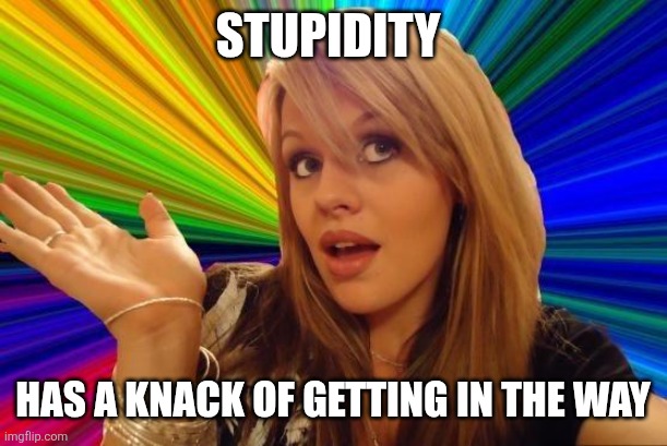 Stupidity | STUPIDITY; HAS A KNACK OF GETTING IN THE WAY | image tagged in memes,dumb blonde,funny memes | made w/ Imgflip meme maker