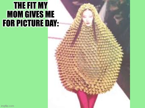 Today is literally picture day... :/ | THE FIT MY MOM GIVES ME FOR PICTURE DAY: | image tagged in picture day,funny,relatable,school,moms | made w/ Imgflip meme maker