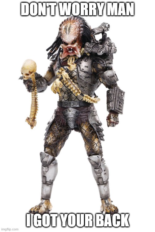 Literally.... | DON'T WORRY MAN; I GOT YOUR BACK | image tagged in predator spine,i got your back,back,predator,literally,don't worry man | made w/ Imgflip meme maker