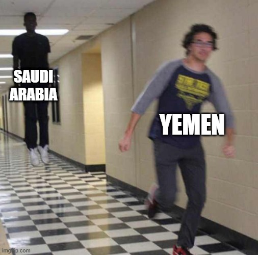 If you can't see that the Saudis are trying to wipe Yemenis off the face of the Earth, you needs your eyes checked.... | SAUDI ARABIA; YEMEN | image tagged in floating boy chasing running boy,saudi arabia,yemen,genocide,ethnic cleansing,war crimes | made w/ Imgflip meme maker