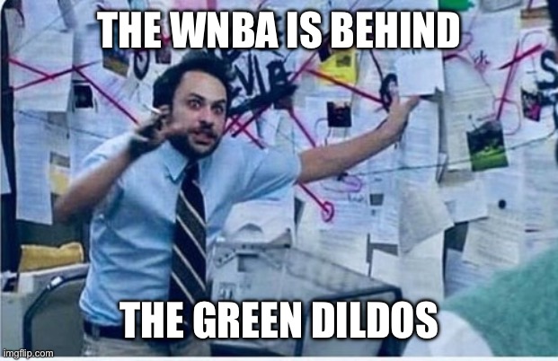 Conspiracy Theorist | THE WNBA IS BEHIND THE GREEN DILDOS | image tagged in conspiracy theorist | made w/ Imgflip meme maker
