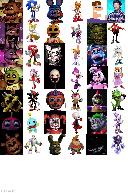 FNAF/Sonic Cast | image tagged in sonic,sega,fnaf,five nights at freddy's,freddy fazbear,video games | made w/ Imgflip meme maker