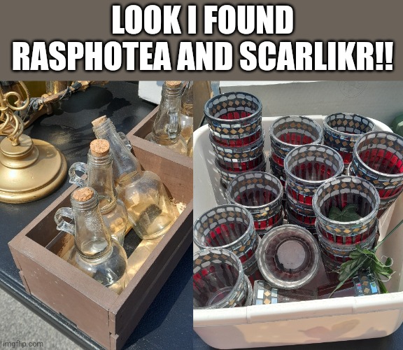 I think I found the church dark world... | LOOK I FOUND RASPHOTEA AND SCARLIKR!! | image tagged in deltarune,drinks | made w/ Imgflip meme maker