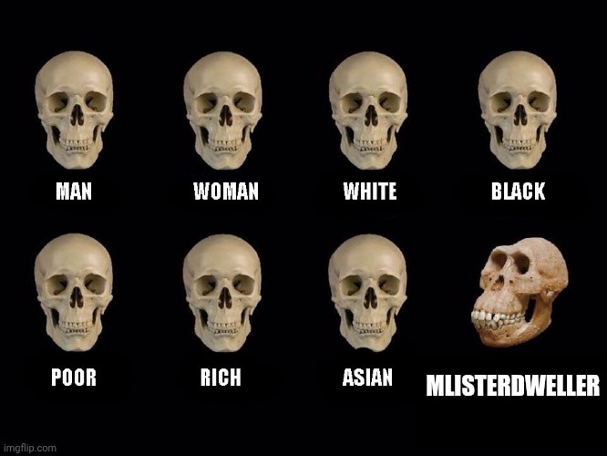 MilsterDwellerIsBack is trash | MLISTERDWELLER | image tagged in empty skulls of truth | made w/ Imgflip meme maker