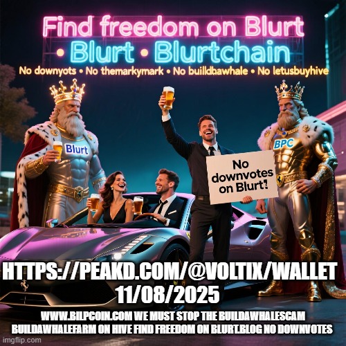 HTTPS://PEAKD.COM/@VOLTIX/WALLET 11/08/2025; WWW.BILPCOIN.COM WE MUST STOP THE BUILDAWHALESCAM BUILDAWHALEFARM ON HIVE FIND FREEDOM ON BLURT.BLOG NO DOWNVOTES | made w/ Imgflip meme maker
