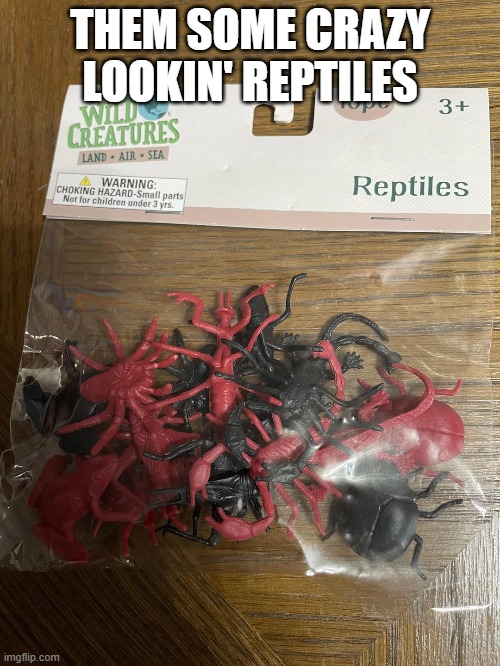 Reptiles | THEM SOME CRAZY LOOKIN' REPTILES | image tagged in you had one job | made w/ Imgflip meme maker