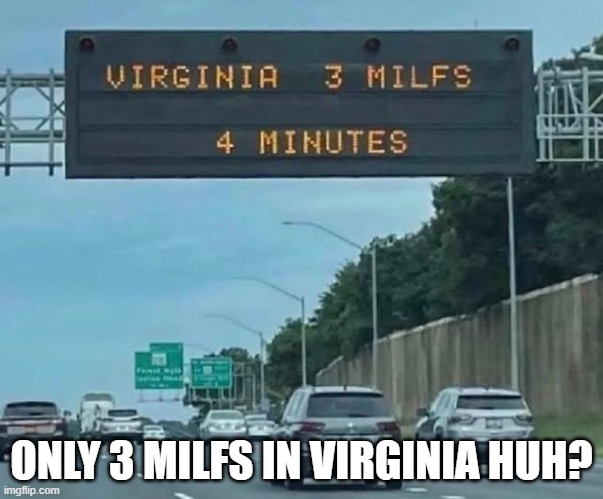 Only 3 Milfs | ONLY 3 MILFS IN VIRGINIA HUH? | image tagged in sex jokes | made w/ Imgflip meme maker