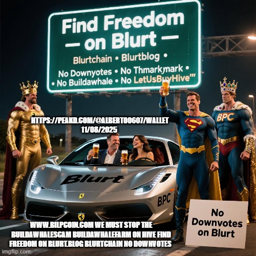 HTTPS://PEAKD.COM/@ALBERTO0607/WALLET 11/08/2025; WWW.BILPCOIN.COM WE MUST STOP THE BUILDAWHALESCAM BUILDAWHALEFARM ON HIVE FIND FREEDOM ON BLURT.BLOG BLURTCHAIN NO DOWNVOTES | made w/ Imgflip meme maker