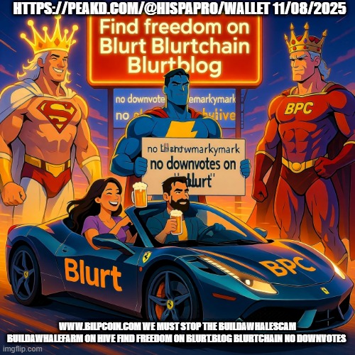 HTTPS://PEAKD.COM/@HISPAPRO/WALLET 11/08/2025; WWW.BILPCOIN.COM WE MUST STOP THE BUILDAWHALESCAM BUILDAWHALEFARM ON HIVE FIND FREEDOM ON BLURT.BLOG BLURTCHAIN NO DOWNVOTES | made w/ Imgflip meme maker