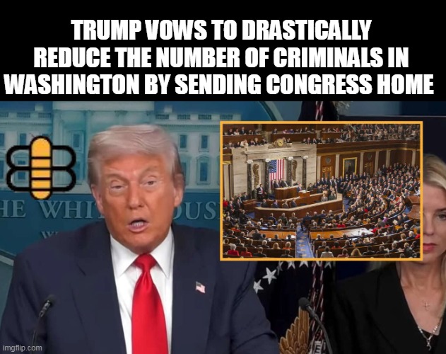 TRUMP VOWS TO DRASTICALLY REDUCE THE NUMBER OF CRIMINALS IN WASHINGTON BY SENDING CONGRESS HOME | made w/ Imgflip meme maker