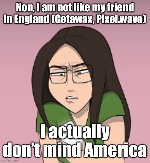 errrmmmm.... wtf..... | Non, I am not like my friend in England (Getawax, Pixel.wave); I actually don’t mind America | image tagged in errrmmmm wtf | made w/ Imgflip meme maker