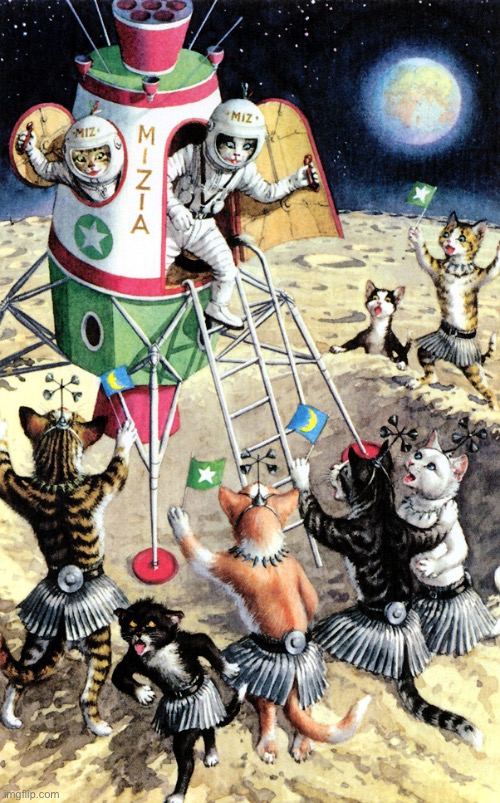 “Amazon Cat-Women on the Moon”… | image tagged in cats,sci-fi,moon cats | made w/ Imgflip meme maker