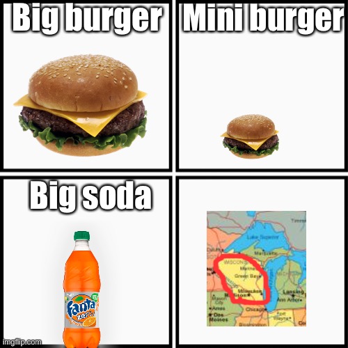 Grid 4x4 | Big burger; Mini burger; Big soda | image tagged in grid 4x4 | made w/ Imgflip meme maker