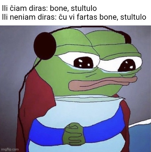 Bone, stultulo | Ili ĉiam diras: bone, stultulo
Ili neniam diras: ĉu vi fartas bone, stultulo | made w/ Imgflip meme maker