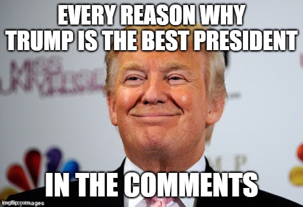 There are alot of reasons | EVERY REASON WHY TRUMP IS THE BEST PRESIDENT; IN THE COMMENTS | image tagged in donald trump approves,i did this on purpose lol,haha,get trolled,magats | made w/ Imgflip meme maker