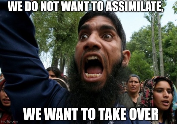 rageboy screaming islamist | WE WANT TO TAKE OVER WE DO NOT WANT TO ASSIMILATE, | image tagged in rageboy screaming islamist | made w/ Imgflip meme maker