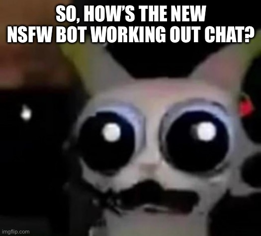 Is it working as intended or just marking random stuff nsfw still? | SO, HOW’S THE NEW NSFW BOT WORKING OUT CHAT? | image tagged in scared car | made w/ Imgflip meme maker