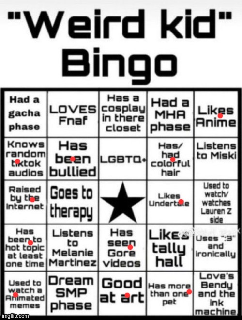 What tf does this black star mean | image tagged in weird kid bingo | made w/ Imgflip meme maker