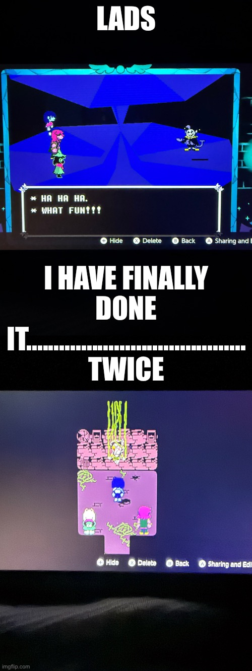 Jevil: FIRST ATTEMPT TODAY!!! | LADS; I HAVE FINALLY DONE IT........................................
TWICE | image tagged in spamton- choked on the first attempt won on the second | made w/ Imgflip meme maker