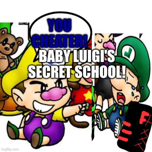 Baby wario laughs to crying baby luigi Blank Meme Template