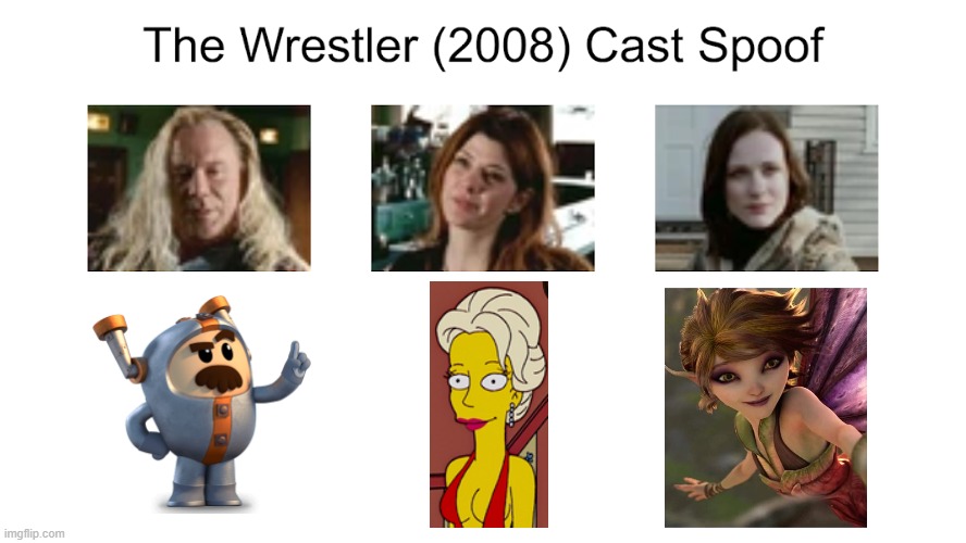 Credit to Waldness Topic International for this used | image tagged in meme,memes,spoof cast,the wrestler,characters,roles | made w/ Imgflip meme maker