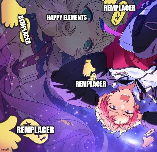 Shu mental spiral | REMPLACER; HAPPY ELEMENTS; REMPLACER; REMPLACER; REMPLACER | image tagged in video games | made w/ Imgflip meme maker