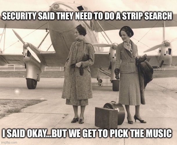 Strip search | SECURITY SAID THEY NEED TO DO A STRIP SEARCH; I SAID OKAY…BUT WE GET TO PICK THE MUSIC | image tagged in airplane | made w/ Imgflip meme maker