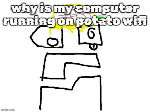 this meme took me 17 minutes to make | why is my computer running on potato wifi | image tagged in pineapplr | made w/ Imgflip meme maker