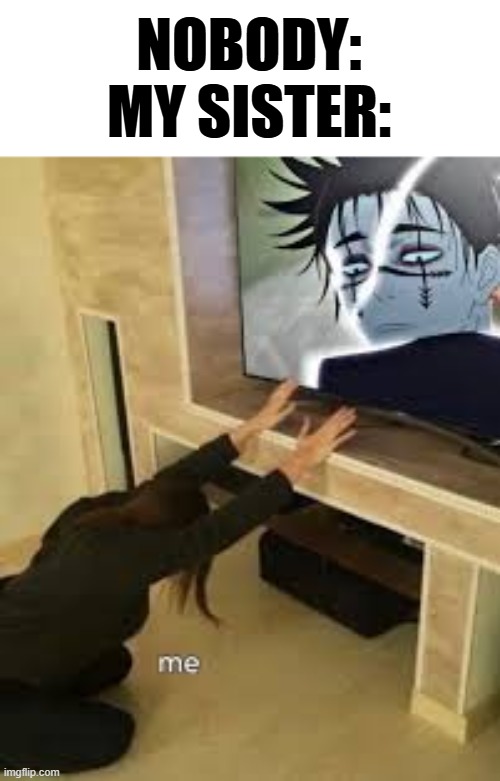 NOBODY:
MY SISTER: | made w/ Imgflip meme maker
