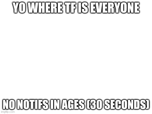 YO WHERE TF IS EVERYONE; NO NOTIFS IN AGES (30 SECONDS) | image tagged in e | made w/ Imgflip meme maker