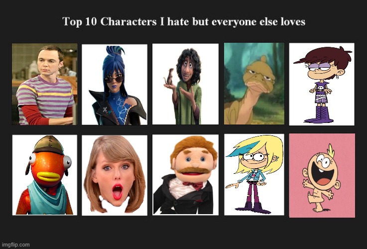 ten characters i hate but everyone else loves Blank Meme Template