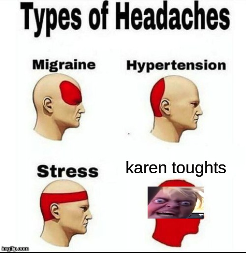 Types of Headaches meme | karen toughts | image tagged in types of headaches meme | made w/ Imgflip meme maker