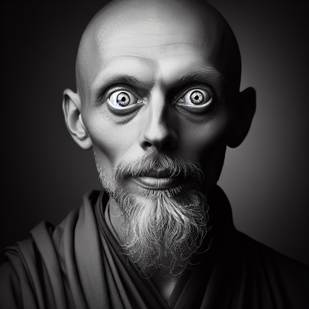 black and white photo of monk with bulging eyes Blank Meme Template