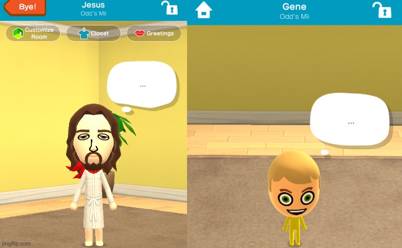 Showing off some of my miis (these 2 are together because ones holy, the other is not) | made w/ Imgflip meme maker