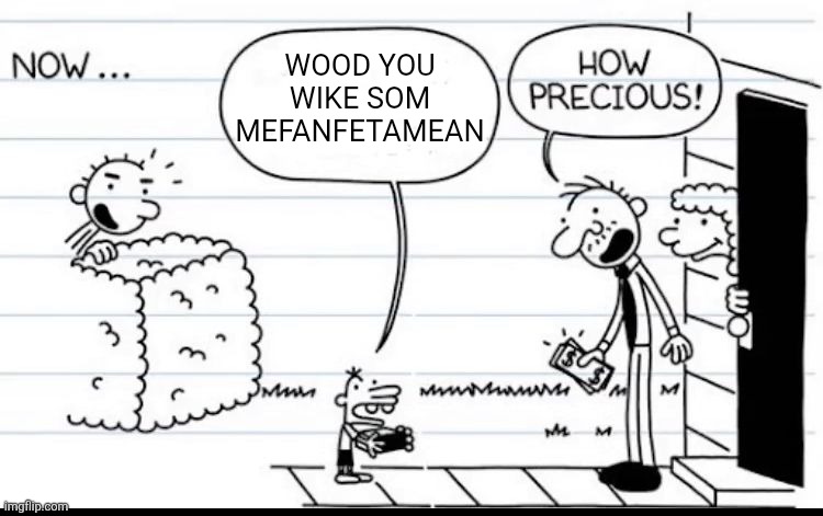Manny Selling Stuff | WOOD YOU WIKE SOM MEFANFETAMEAN | image tagged in manny selling stuff | made w/ Imgflip meme maker
