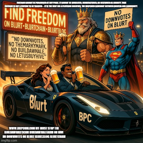 FREEDOM CANNOT BE PURCHASED AT ANY PRICE. IT CANNOT BE SIMULATED, MANUFACTURED, OR BESTOWED AS CHARITY. TRUE FREEDOM IS NOT A FEATURE TO BE TOGGLED—IT IS THE VERY AIR A PLATFORM BREATHES, THE UNSPOKEN COVENANT BETWEEN CREATOR AND COMMUNITY. WWW.BILPCOIN.COM WE MUST STOP THE BUILDAWHALESCAM BUILDAWHALEFARM ON HIVE NO DOWNVOTES ON BLURT BLURT.BLOG BLURTCHAIN | made w/ Imgflip meme maker