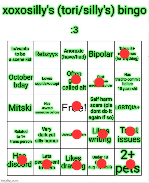 … | image tagged in xoxosilly bingo aug 12 2025 | made w/ Imgflip meme maker