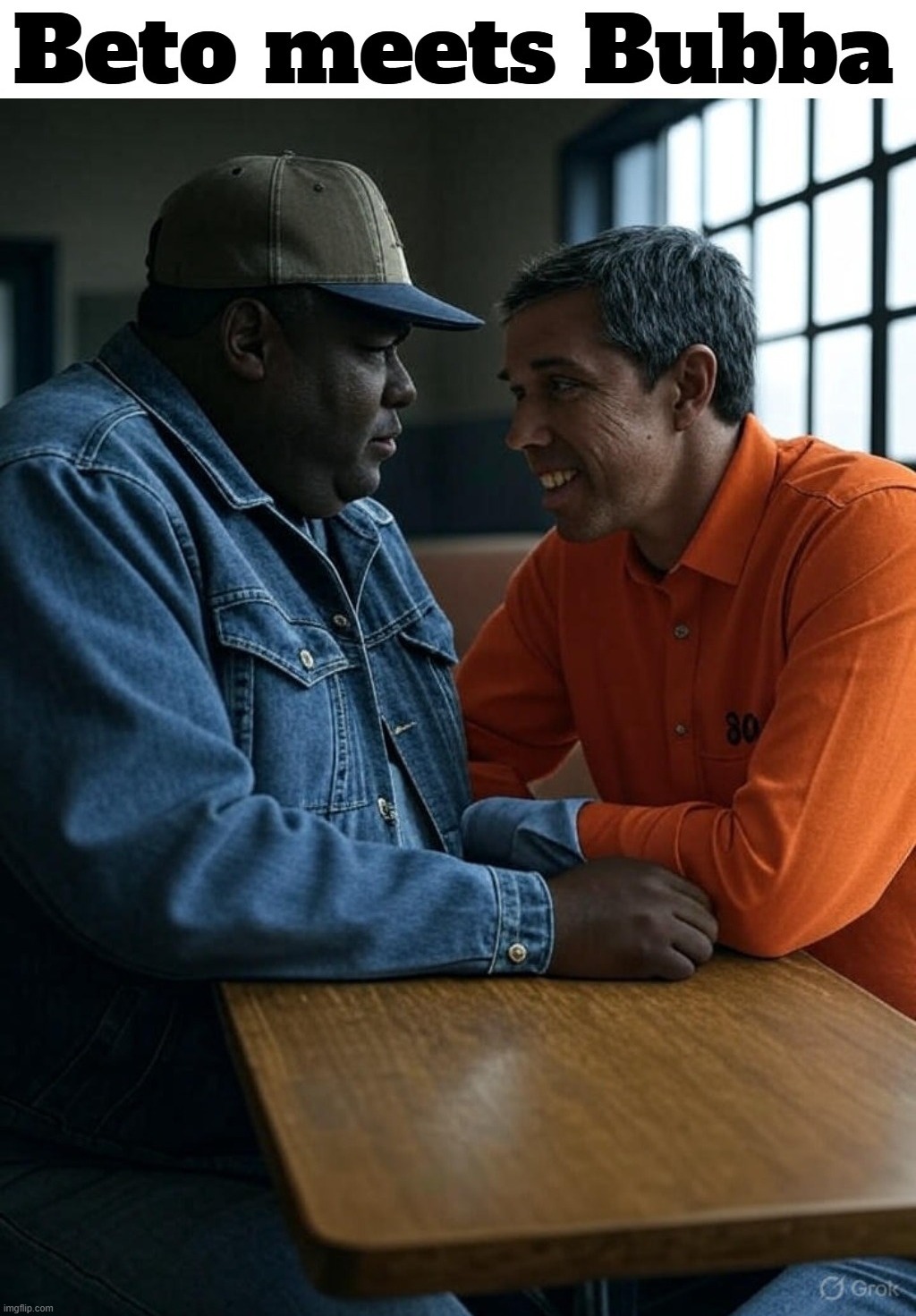 Beto meets Bubba in prison. | image tagged in beto,big bubba,prison sex,butt sex,anal sex,anal probes | made w/ Imgflip meme maker