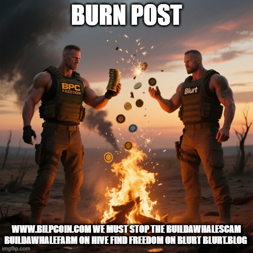 BURN POST; WWW.BILPCOIN.COM WE MUST STOP THE BUILDAWHALESCAM BUILDAWHALEFARM ON HIVE FIND FREEDOM ON BLURT BLURT.BLOG | made w/ Imgflip meme maker