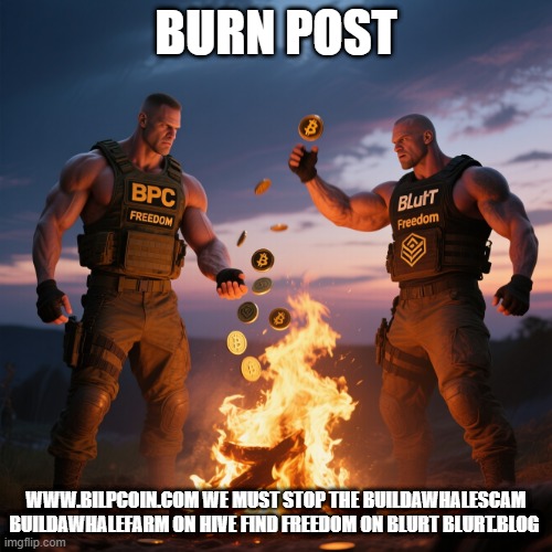 BURN POST; WWW.BILPCOIN.COM WE MUST STOP THE BUILDAWHALESCAM BUILDAWHALEFARM ON HIVE FIND FREEDOM ON BLURT BLURT.BLOG | made w/ Imgflip meme maker