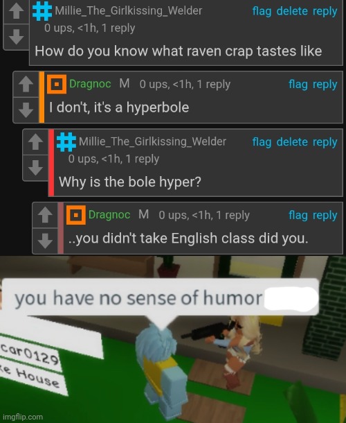 image tagged in you have no sense of humor lady | made w/ Imgflip meme maker