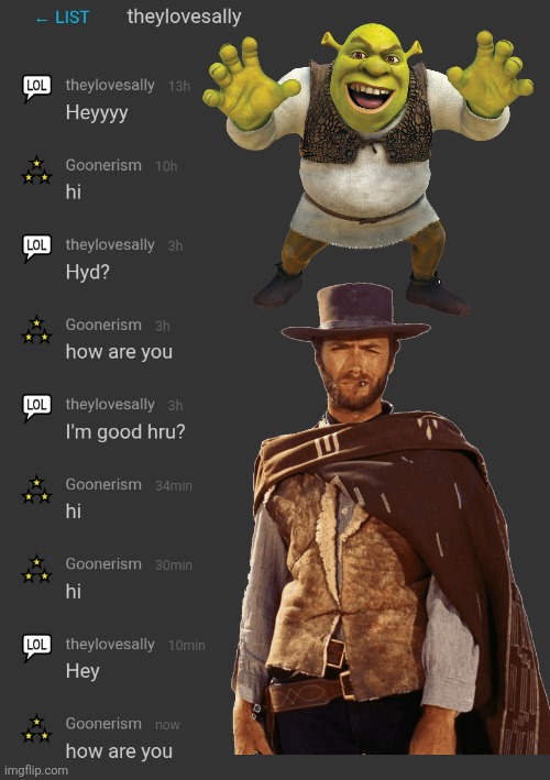 10/10 human interaction (the space in the right felt empty so I put shrek and clint eastwood there) | made w/ Imgflip meme maker