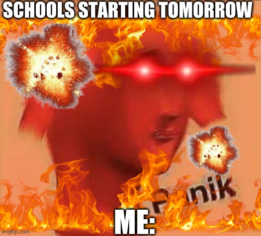 MEGA SUPER MAX ULTRA PANIK | SCHOOLS STARTING TOMORROW; ME: | image tagged in panik | made w/ Imgflip meme maker