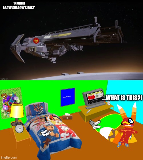 *IN ORBIT ABOVE SHADOW'S BASE* ...WHAT IS THIS?! | image tagged in team earth space mars hq | made w/ Imgflip meme maker