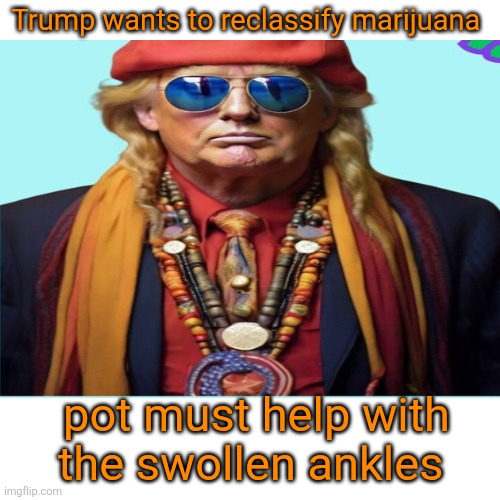 Trump is ridding the magic bus to weedville, man | Trump wants to reclassify marijuana; pot must help with the swollen ankles | image tagged in trump smoking the devils lettuce,make maga smoke weed again,trump goes to pot,up in smoke | made w/ Imgflip meme maker