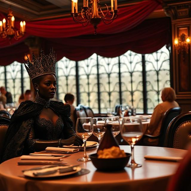 Black Queen at Restaurant Table Blank Meme Template